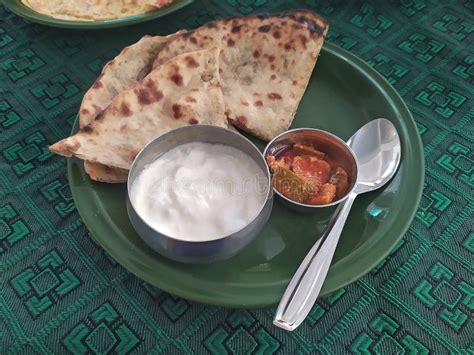 Aloo Paratha with Curd and Pickle, Indian Cuisine Stock Image - Image ...