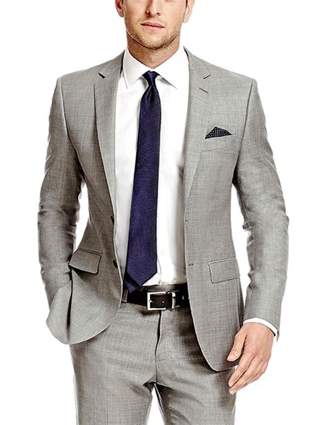 Men's Slim Fit Wool Suits : Men S Light Grey Windowpane Slim Fit Wool ...