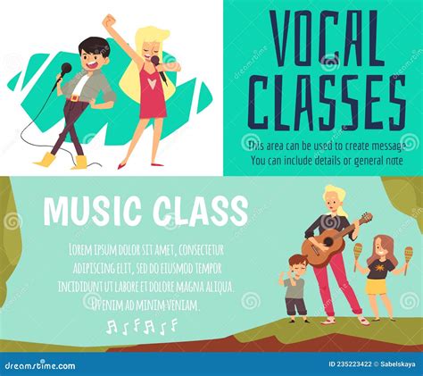 Kids Vocal Music Classes Horizontal Banners Set Flat Vector ...