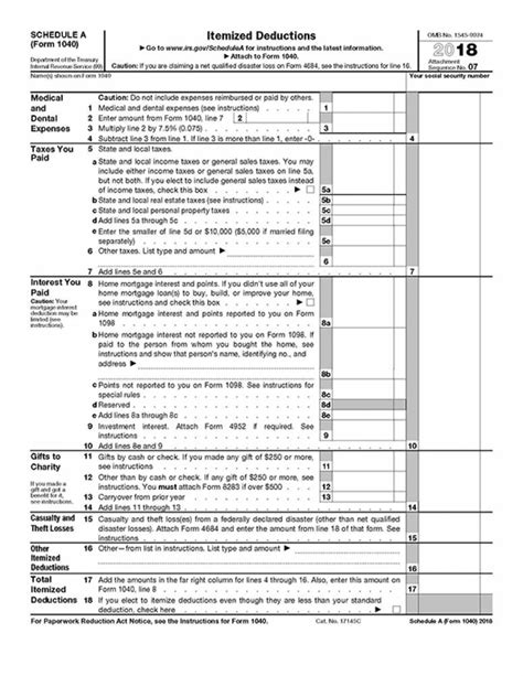 2018 IRS Tax Forms 1040 Schedule A (itemized Deductions) | U.S ...