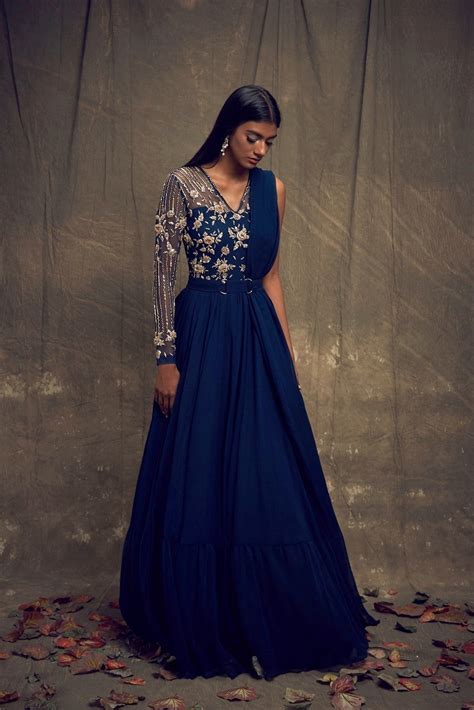 Dark Teal Blue Single Sleeve Embellished Gown – Studio East6