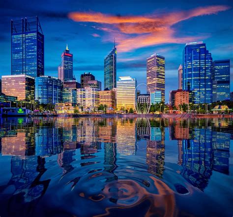 Sunset in Perth city with building and ... | Stock image | Colourbox