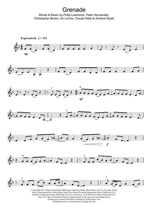 Bruno Mars - Grenade sheet music