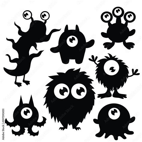 Cute little monster silhouette vector cartoon illustration Stock Vector ...