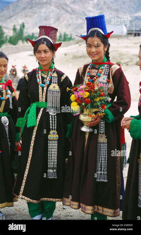 ladakh festival ; Tibetan women in traditional costume ; leh ; ladakh ...