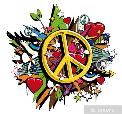 Wall Mural Graffiti Peace and Love symbol pop art illustration - PIXERS.UK