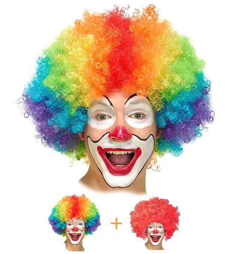 Buy Pack of 2 Funny Clown Curly Afro Wigs, Rainbow Wig Colorful Clown ...