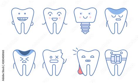 Funny Teeth Characters Set, Dentistry and Treatment, Teeth with ...