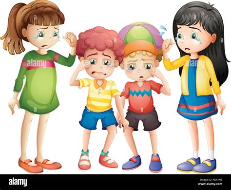 Four sad children crying illustration Stock Vector Art & Illustration ...