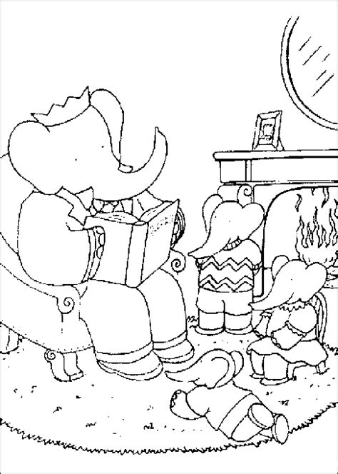 Babar reading coloring page