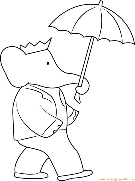 Babar with Umbrella Coloring Page for Kids - Free Babar Printable ...