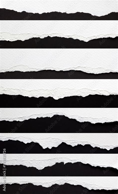 set of torn paper edges isolated on black Stock Photo | Adobe Stock