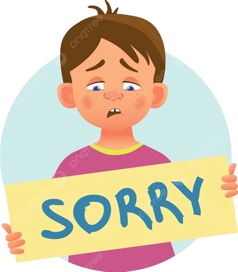 Boy With Word Sorry Regretting Apology Talking Vector, Regretting ...