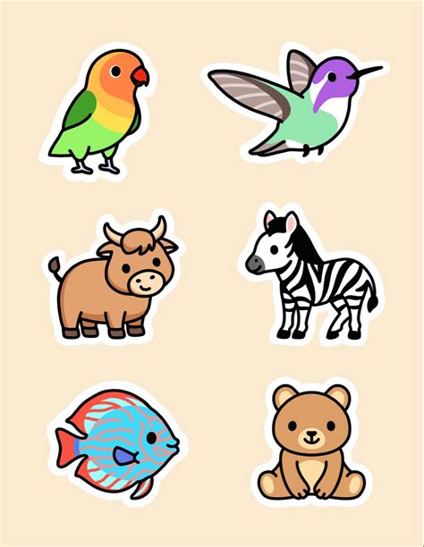 Cute lovebird, hummingbird, ox, zebra, discus and bear! Cute Cartoon ...