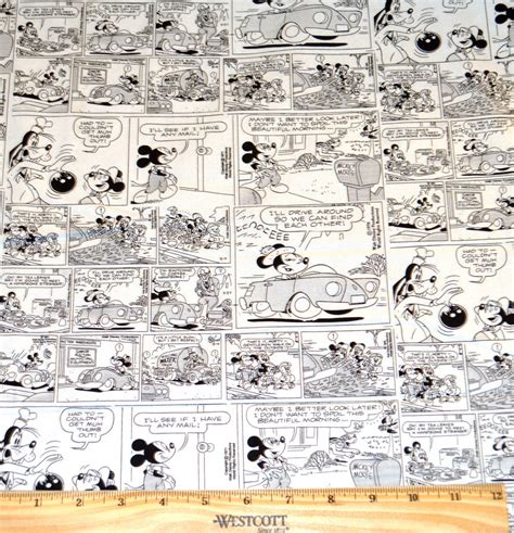 MICKEY MOUSE FABRIC / Vintage Comic Strips 1/2 Yard For