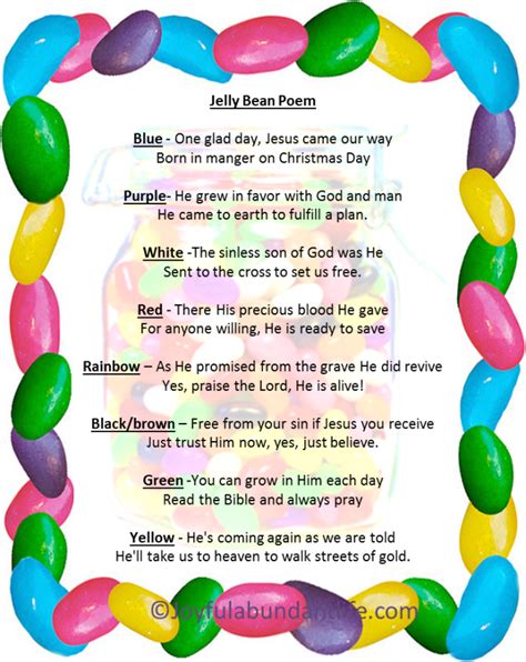 Jelly Bean Poem For Easter Printable - Printable Templates