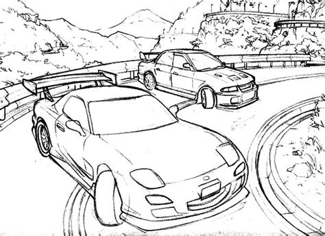 Drifting Cars Up On The Hill Coloring Pages