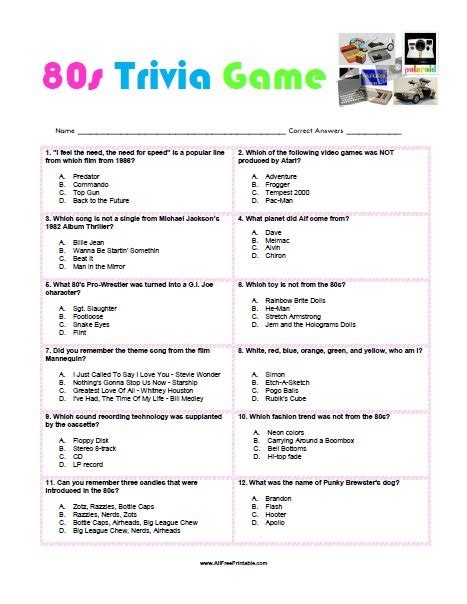 80s Trivia Game – Free Printable