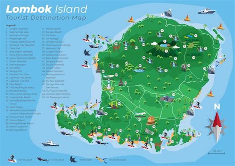 Premium Vector | Lombok Island Tourist Destination map