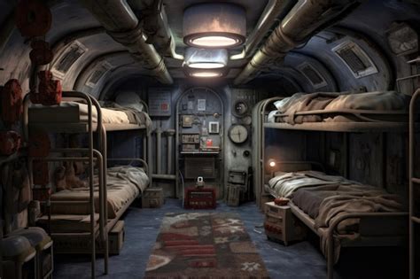 Premium AI Image | Submarine sleeping quarters with bunk beds and ...