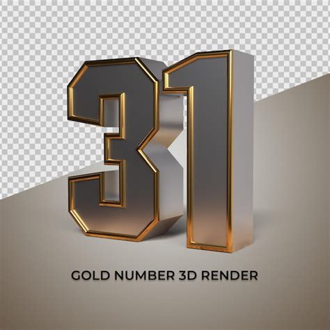 Premium PSD | 3d rendering black gold silver number 31