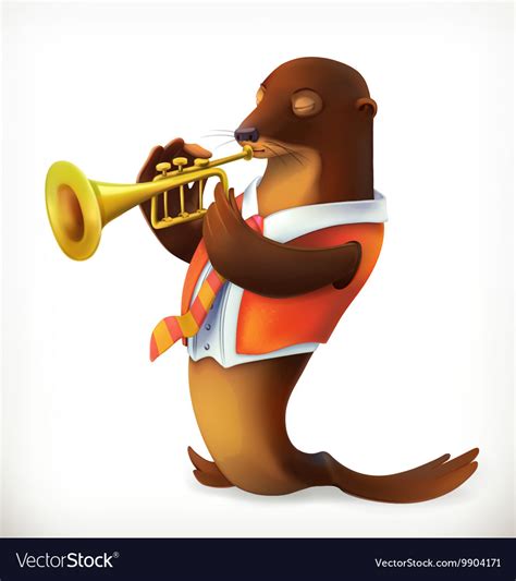 Seal playing trumpet funny character mesh Vector Image