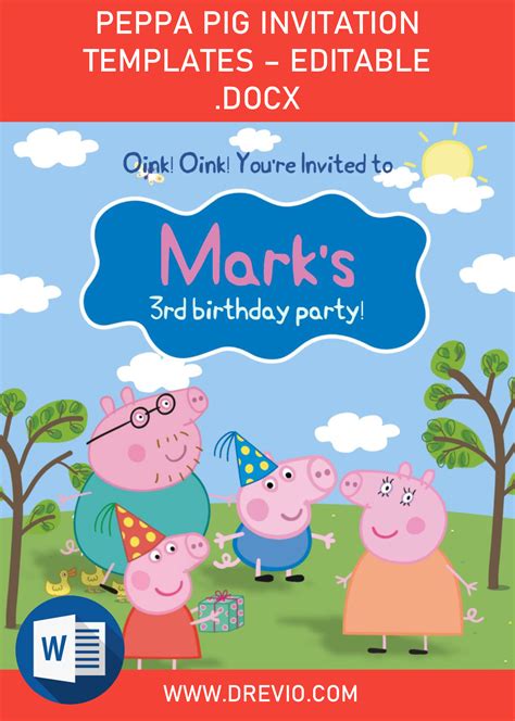 Peppa Pig Invitation Templates – Editable .Docx | Peppa pig birthday ...