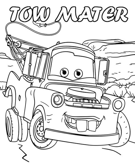 Printable Cars characters Tow Mater coloring sheet