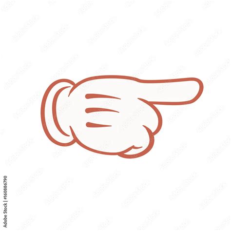 Cartoon animated gloved hand with pointing finger outside hand view ...