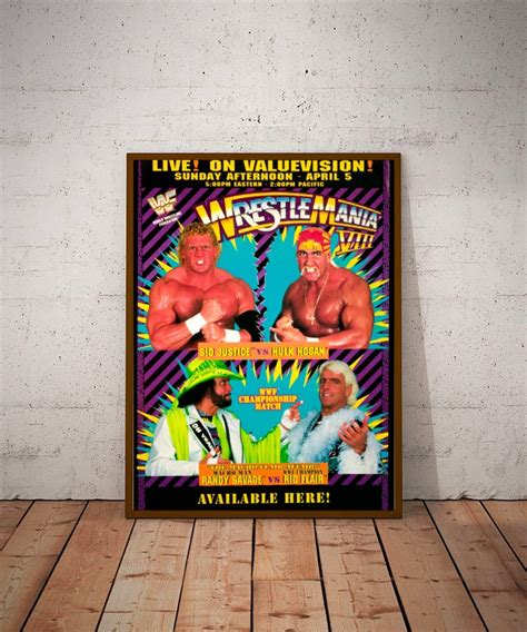 WWF Wrestlemania 8 Hulk Hogan Sid Justice Macho Man Ric Flair Poster A3 ...