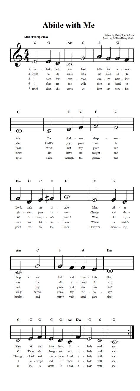 Abide with Me: Beginner Sheet Music with Chords and Lyrics