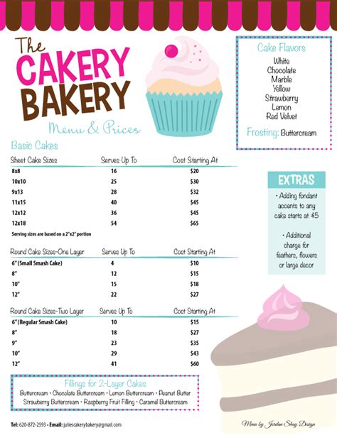 Cupcake Bakery Menu