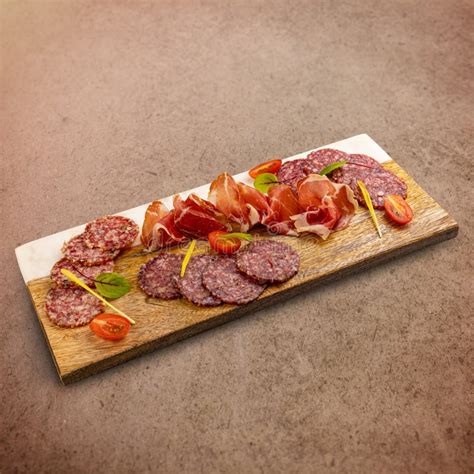 Cured meat platter stock photo. Image of cherry, sliced - 254333900