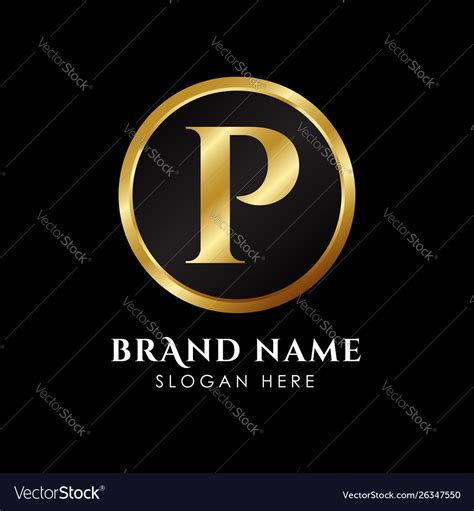 Luxury letter p logo template in gold color royal Vector Image