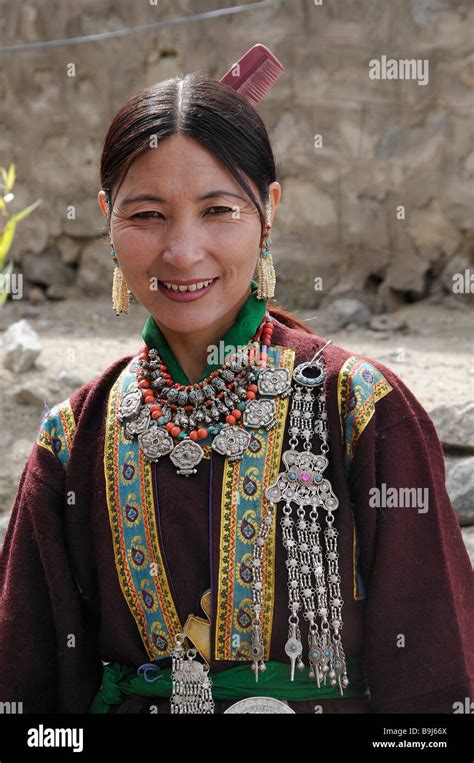 Ladakhi woman in traditional costume, Leh, Ladakh, North India Stock ...