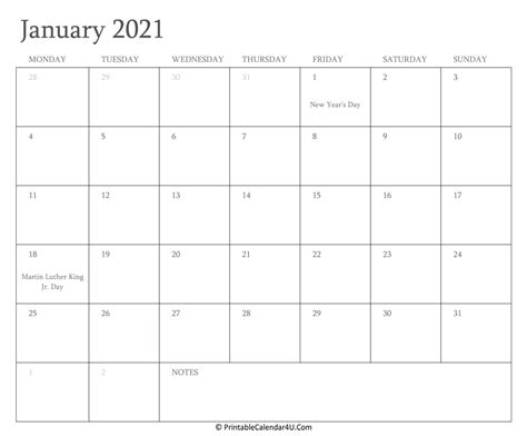 Printable 2021 Calendar With Holidays By Month