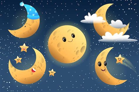 Premium Vector | Cute moon character collection