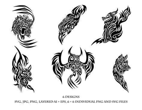 Tribal Vector Tattoo Designs Beast Animal Bird Wolf Owl Lion Clipart ...