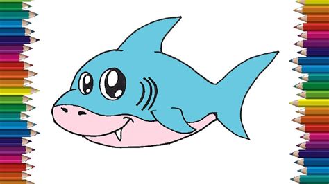 Cute Baby Shark Drawing / How to draw and colour ~ a cute baby shark ...