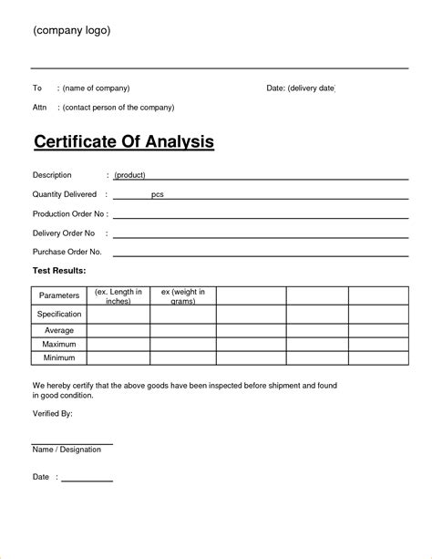 🥰4+ Free Sample Certificate Of Analysis (Coa) Templates🥰 in Certificate ...