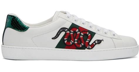 Lyst - Gucci Men's Snake Appliqué Leather Lace Up Sneakers in White for Men