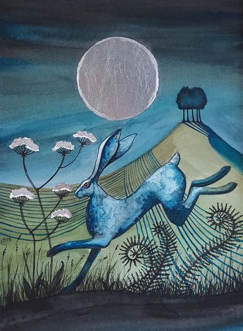 The Silver Moon - hare - Easter gift- moon gazing hare - original ...