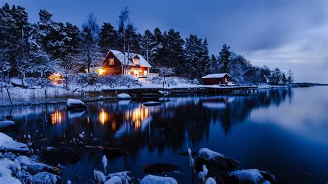 night, Cabin, Sweden, Snow, Winter, Landscape, Space Wallpapers HD ...