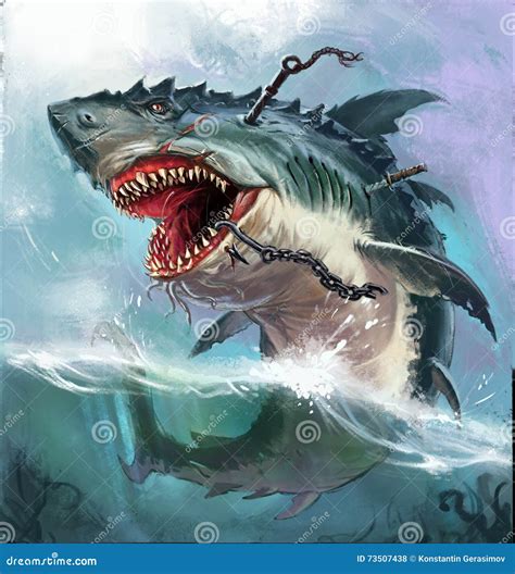 Shark monster stock illustration. Illustration of angry - 73507438