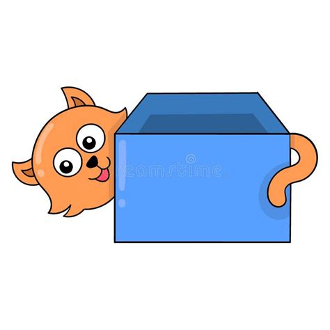 The Orange Cat is Hiding Behind the Box, Doodle Icon Image Kawaii Stock ...