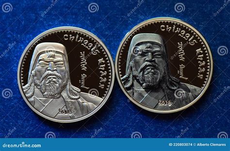 The Portrait Of Genghis Khan On A Mongolian Silver Coin Royalty-Free ...