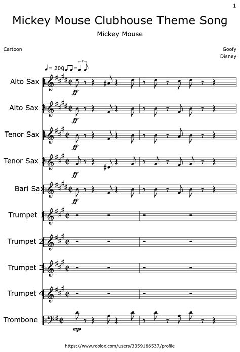 Mickey Mouse Clubhouse Theme Song - Sheet music for Alto Saxophone ...