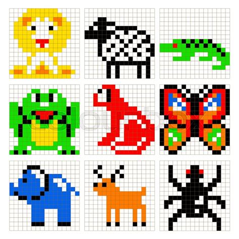 Pixel art animals vector set. Brick ... | Stock vector | Colourbox