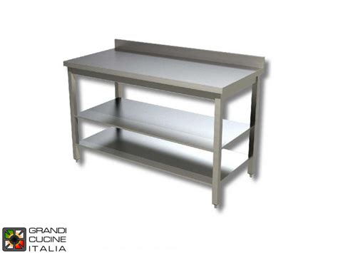 Stainless steel work table with two shelves - aisi 304 - length 170 cm ...