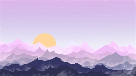 White, pink, black, blue, and yellow drawing of mountain and sun ...